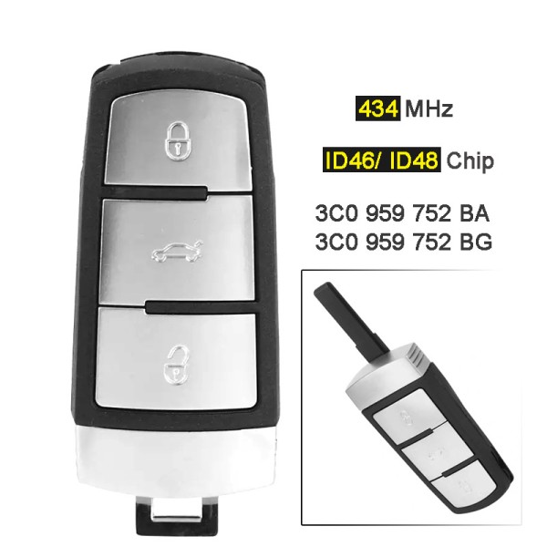 Smart Remote Key 434MHz ID46 Chip 3C0 959 752 BG/BA (No logo/With logo)