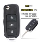 433MHz ASK Megamos AES / ID88 Chip 5K0 837 202 BH / DH Smart Remote Key Fob
