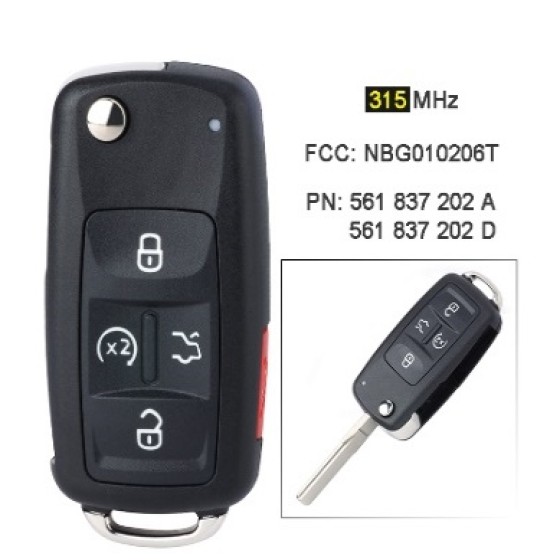 315MHz ID48 Chip Flip 3+1 4 Button Remote Key Fob 5K0 837 202 A/5K0 837 202 D