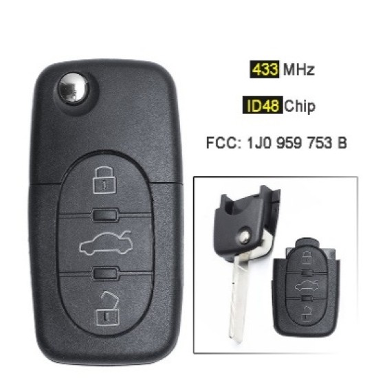 VW 2/3 Buttons remote 433Mhz ID48Chip FCC:1J0959753A